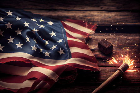 Happy labor day, Vintage American Flag With Sparklers. Generative Aiの素材