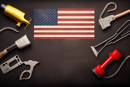 Happy labor day, Top view international worker's day with engineer tools. Generative Aiの素材