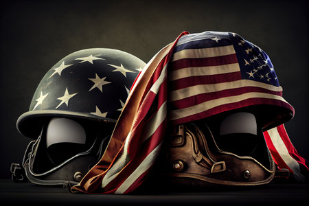 Happy labor day, A soldier in a helmet and equipmentof the Ameinian flag. Generative Aiの素材