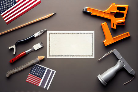 Happy labor day, Top view international worker's day with engineer tools. Generative Aiの素材