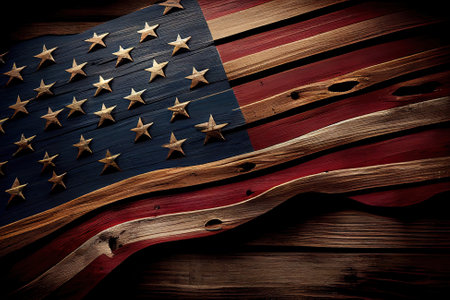 Labor Day, Top view small usa flags with copy-space. Generative Aiの素材