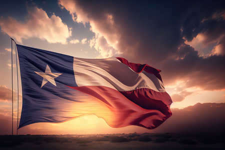 Labor day, United states national flag flying in sky. Generative Aiの素材
