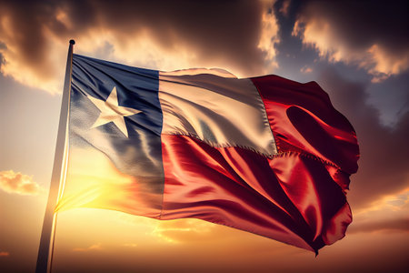 Labor day, Flag of Texas at cloudy sky background on sunset. Patriotic concept about state. Generative Aiの素材
