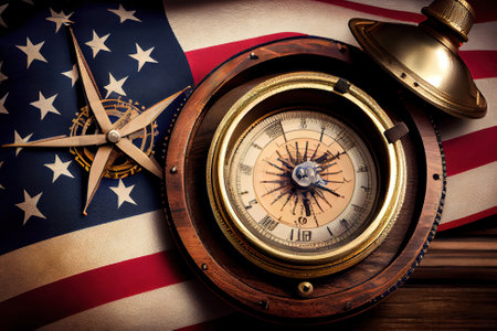 Top view compass and small plane arrangement. Happy Labor Day. Generative Aiの素材