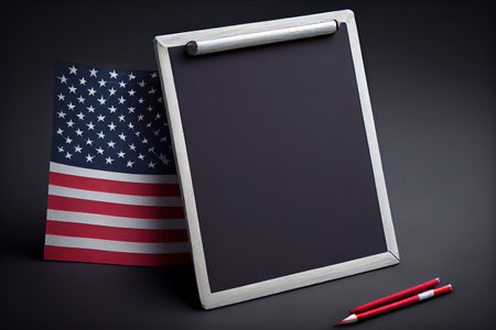 Blank slate board over American flag. Happy Labor Day. Generative Aiの素材