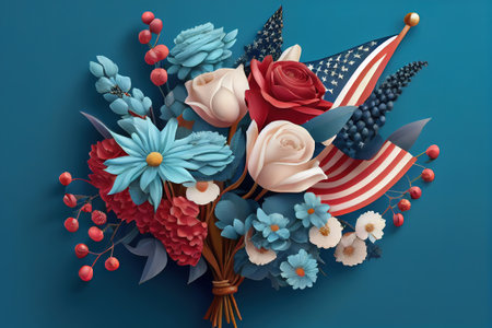 Happy Labor day. Memorial day with american flag and flower on wooden background. Generative Aiの素材
