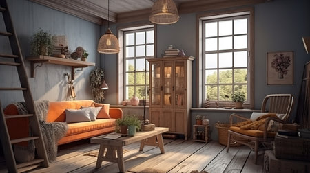 3d contemporary living room interior and modern furniture. Generative Aiの素材