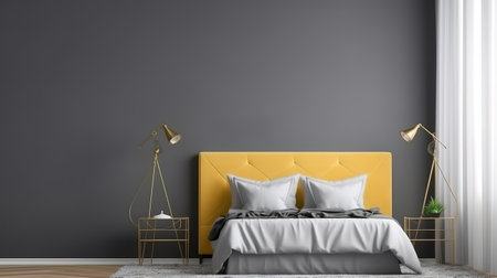 Frame mockup in bedroom interior, modern style, 3d render. Generative Aiの素材