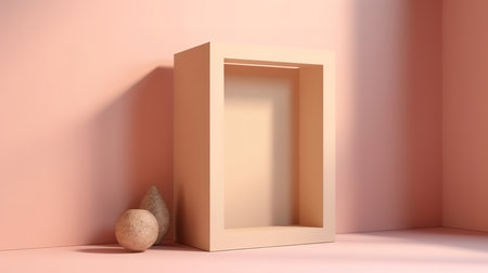 Square frame mockup close up on wall painted beige color, 3d render, Bright color. Generative Aiの素材