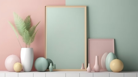 Mockup frame in home interior background, room in natural pastel colors. Generative Aiの素材