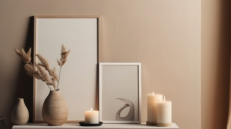 Minimal living room interior design with empty frame. Generative Aiの素材