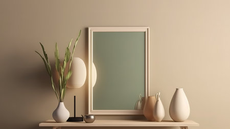 Minimal living room interior design with empty frame. Generative Aiの素材