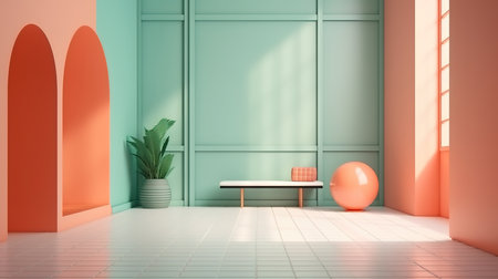 Retro living room interior design. Generative Aiの素材