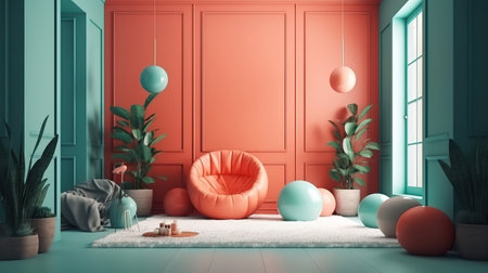 3d room interior design with geometric shapes. Generative Aiの素材
