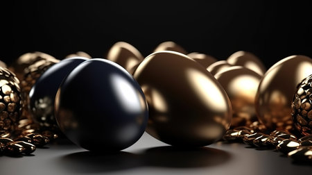 Golden glass ball with glitter lights on isolated on dark background. Generative Aiの素材