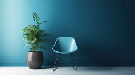 Sleek Living Modern Armchair Coffee Tables and Blue Wall Design. Generative Aiの素材