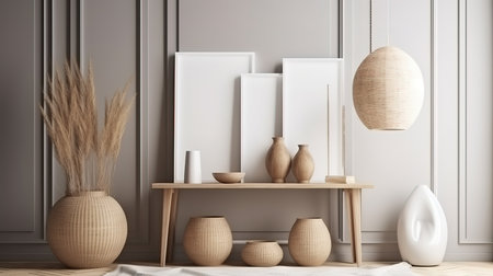 Two poster frame mockup in scandinavian style living room interior. Generative Aiの素材