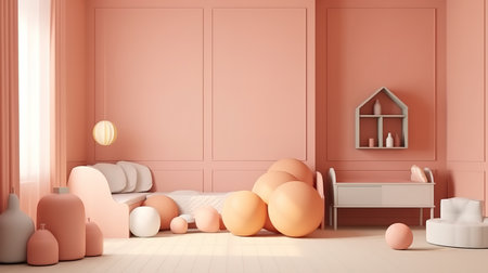 Pink children room interior for mockup, 3D rendering. Generative Aiの素材