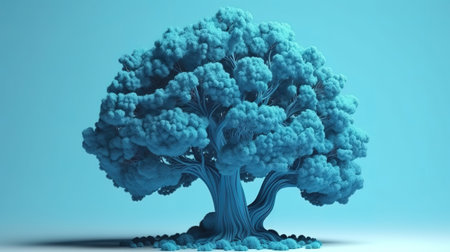 Unusual blue tree dry tree on a moonlit night. Generative Aiの素材