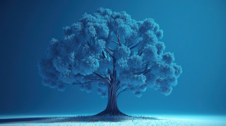 Unusual blue tree dry tree on a moonlit night. Generative Aiの素材
