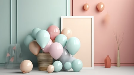 Nursery mockup frame with a pink whale 3d render. Generative Aiの素材