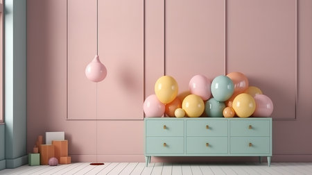 Nursery mockup frame with a pink whale 3d render. Generative Aiの素材