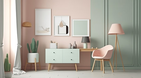 Mock up poster frame in modern home interior, Scandinavian style. Generative Aiの素材