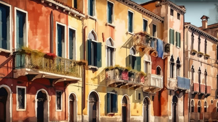 Architectural buildings in venice italy, bright color. Generative Aiの素材