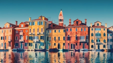 Architectural buildings in venice italy, bright color. Generative Aiの素材