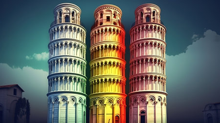 Leaning Tower of Pisa, bright color. Generative Aiの素材