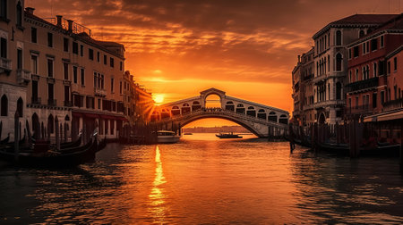 The rialto bridge in venice, night view. Generative Aiの素材