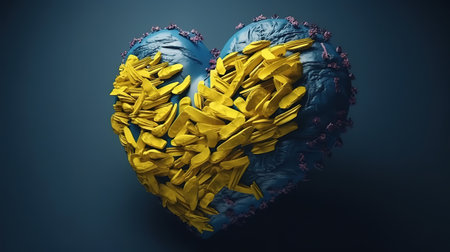 Abstract heart background with low poly ukraine flag design. Generative Aiの素材