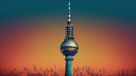 Berlin, tv tower and daffodils on a sunny day. Generative Aiの素材