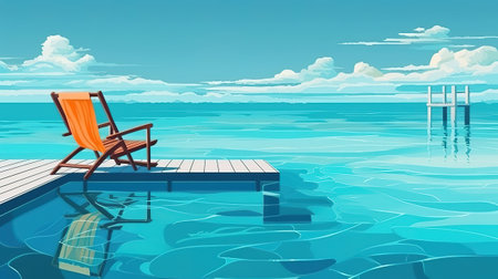 Swimming pool near the sea. Generative Aiの素材