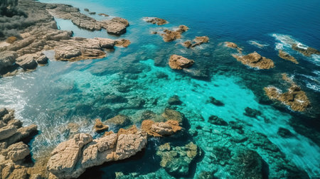Aerial view of the beaches of Ses Illetes on the island of Formentera. Generative Aiの素材