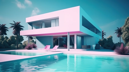 3D-Illustration. modern luxury infinity pool with summer accessoires. Generative Aiの素材