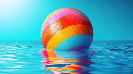 Colorful inflatable ball floating in swimming pool. Generative Aiの素材