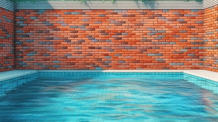 Old red brick wall texture with swimming pool. Generative Aiの素材