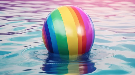 Colorful beach ball floating in a pool. Generative Aiの素材