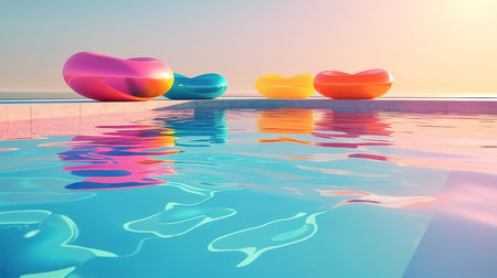 Set of 3d inflatable rings with shadow isolated on white background. Generative Aiの素材