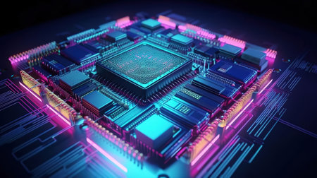 Quantum computer, Abstract tech background concept with qubit. Generative Aiの素材