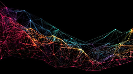Close-up Of Lines Plexus Against Black Background. Generative Aiの素材