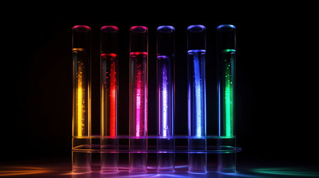 Test tube with illuminated genetic data in background. Generative Aiの素材