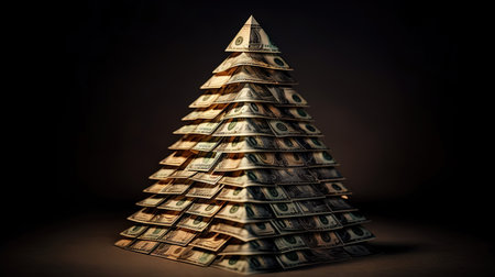 Heap of hundred Dollar Bills isolated on white background. Generative Aiの素材