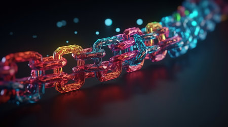 Block chain background, chain consists of network data connections concept. Generative Aiの素材
