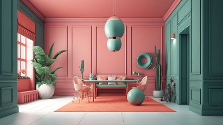 3d room interior design with blue motifs. Generative Aiの素材