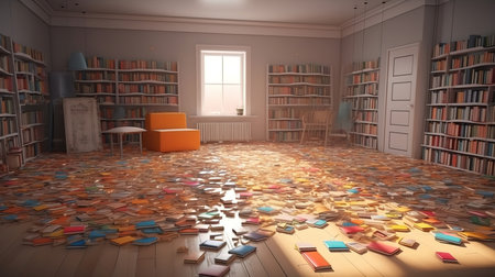 Modern big library design black wooden library with wooden parquet. Generative Aiの素材