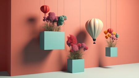 Hanging frame mockup with plants. Generative Aiの素材
