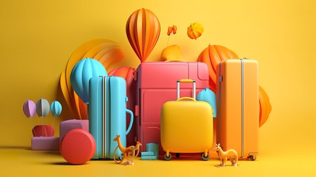Travel concept 3d illustration, Bright color. Generative Aiの素材