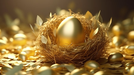 Golden easter eggs hanging on chains. Generative Aiの素材